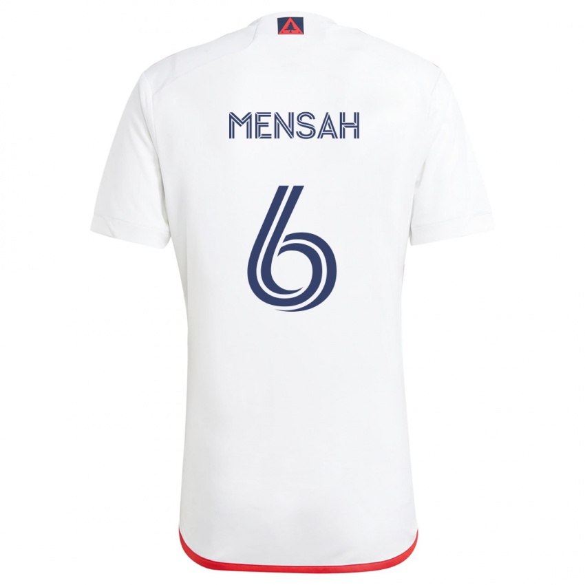 Gyermek Jonathan Mensah #6 Fehér Piros Idegenbeli Jersey 2024/25 Mez Póló Ing