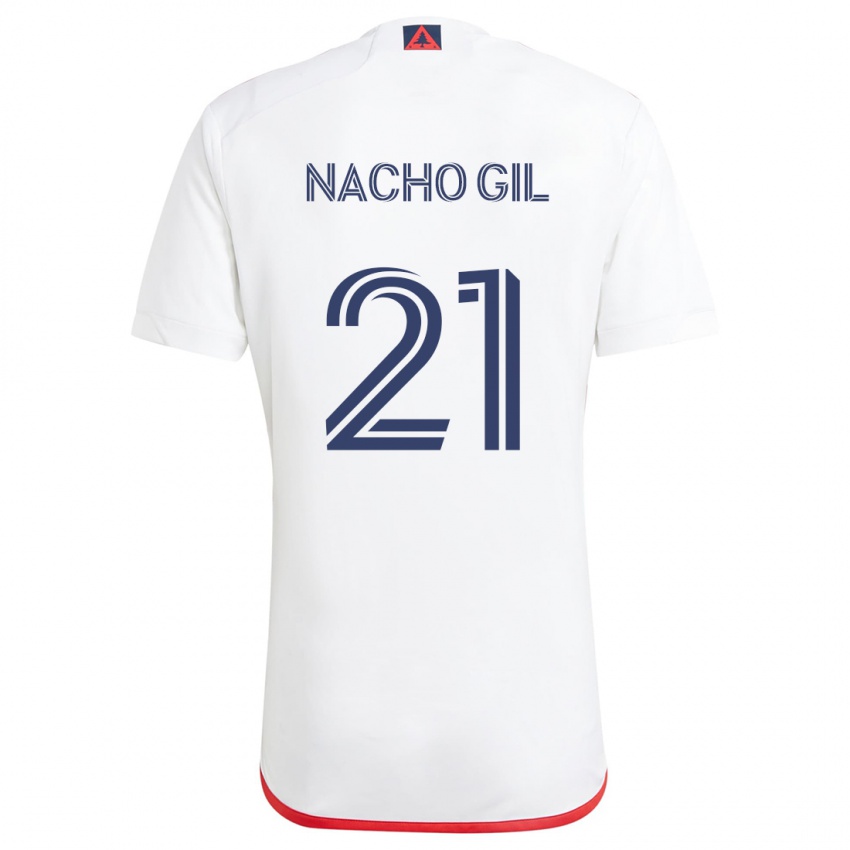 Gyermek Nacho Gil #21 Fehér Piros Idegenbeli Jersey 2024/25 Mez Póló Ing