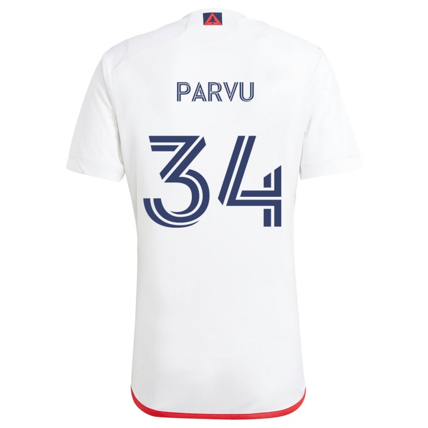 Gyermek Alexandru Parvu #34 Fehér Piros Idegenbeli Jersey 2024/25 Mez Póló Ing