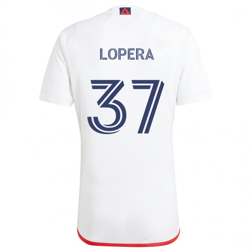 Gyermek Steban Lopera #37 Fehér Piros Idegenbeli Jersey 2024/25 Mez Póló Ing