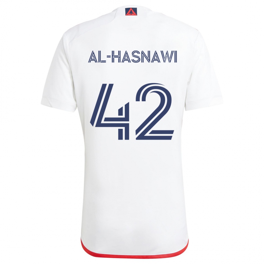 Gyermek Moshtaba Al-Hasnawi #42 Fehér Piros Idegenbeli Jersey 2024/25 Mez Póló Ing