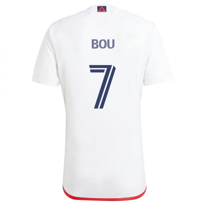 Gyermek Gustavo Bou #7 Fehér Piros Idegenbeli Jersey 2024/25 Mez Póló Ing