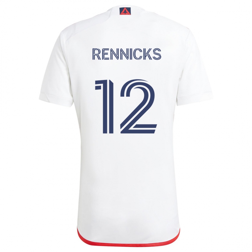 Gyermek Justin Rennicks #12 Fehér Piros Idegenbeli Jersey 2024/25 Mez Póló Ing