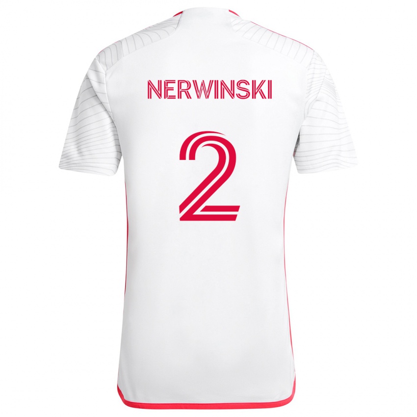 Gyermek Jake Nerwinski #2 Fehér Piros Idegenbeli Jersey 2024/25 Mez Póló Ing