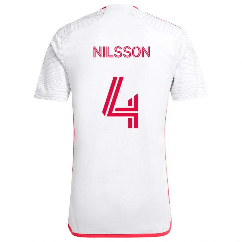 Gyermek Joakim Nilsson #4 Fehér Piros Idegenbeli Jersey 2024/25 Mez Póló Ing