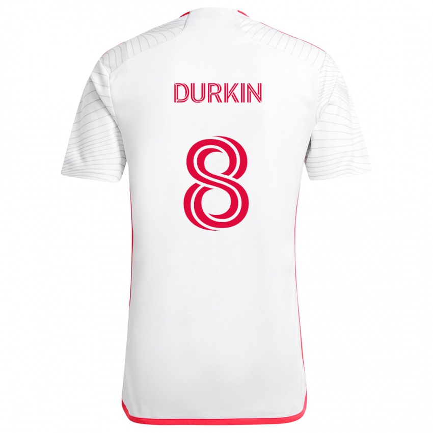 Gyermek Chris Durkin #8 Fehér Piros Idegenbeli Jersey 2024/25 Mez Póló Ing