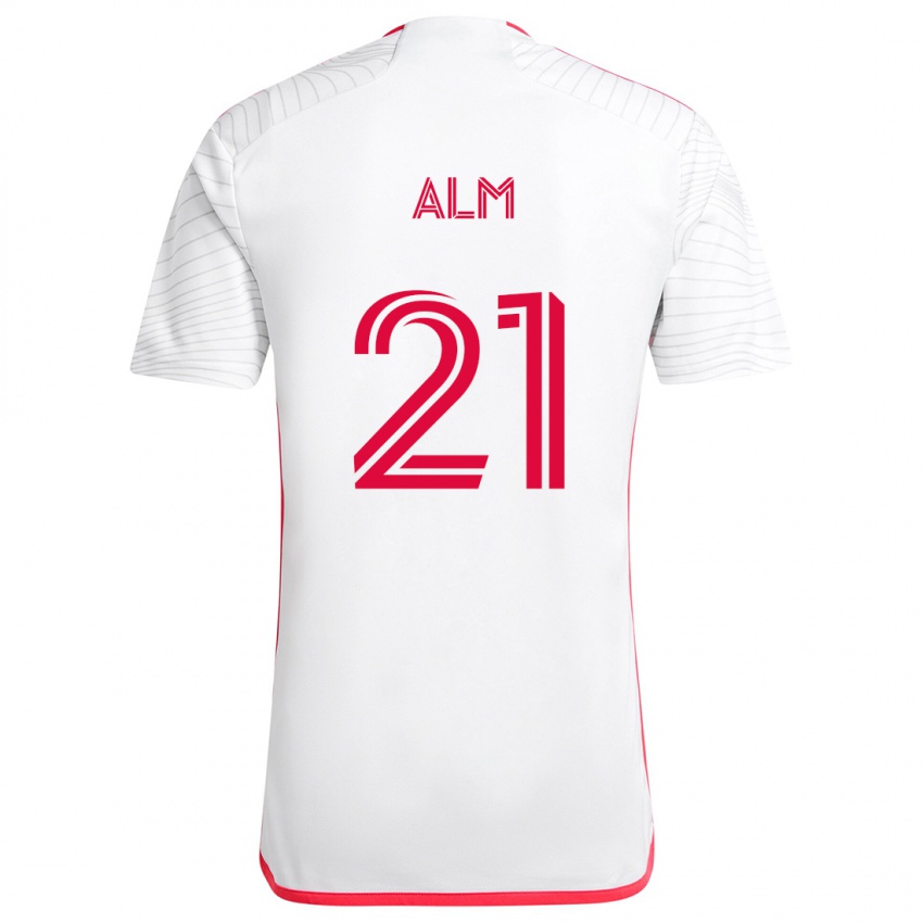 Gyermek Rasmus Alm #21 Fehér Piros Idegenbeli Jersey 2024/25 Mez Póló Ing