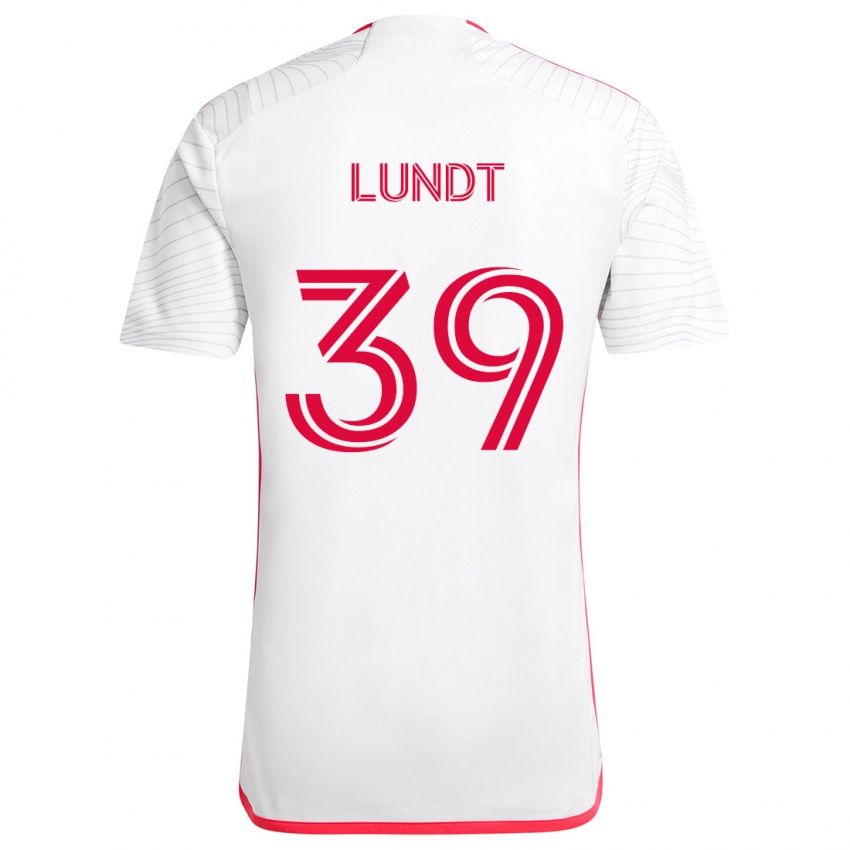 Gyermek Ben Lundt #39 Fehér Piros Idegenbeli Jersey 2024/25 Mez Póló Ing