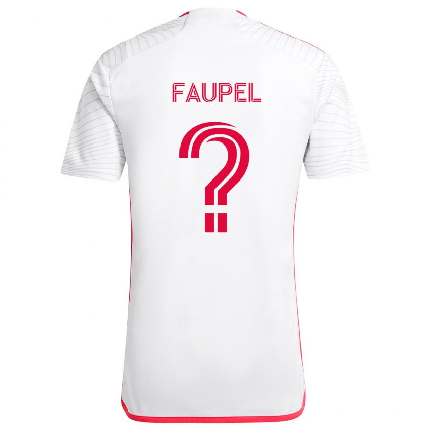 Gyermek Anthony Faupel #0 Fehér Piros Idegenbeli Jersey 2024/25 Mez Póló Ing