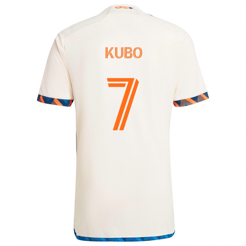 Gyermek Yuya Kubo #7 Fehér Narancs Idegenbeli Jersey 2024/25 Mez Póló Ing