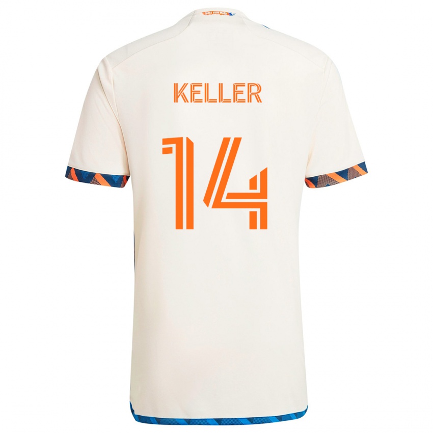 Gyermek Kipp Keller #14 Fehér Narancs Idegenbeli Jersey 2024/25 Mez Póló Ing