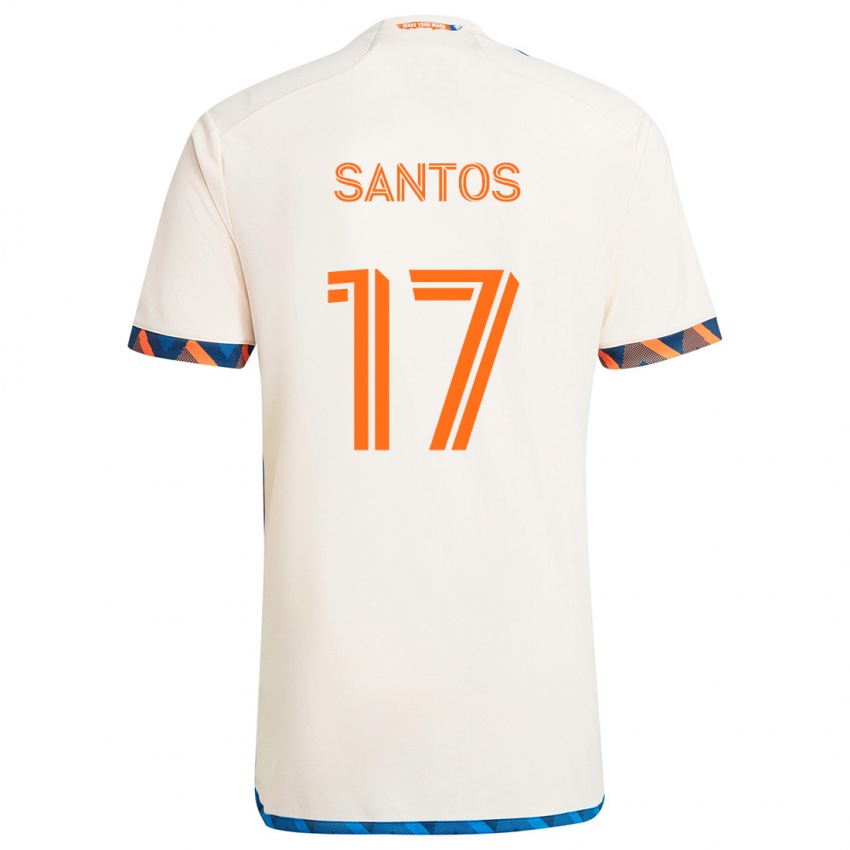 Gyermek Sergio Santos #17 Fehér Narancs Idegenbeli Jersey 2024/25 Mez Póló Ing