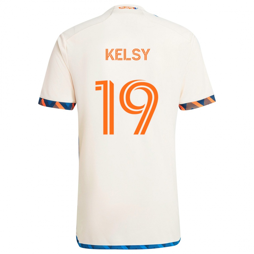 Gyermek Kevin Kelsy #19 Fehér Narancs Idegenbeli Jersey 2024/25 Mez Póló Ing