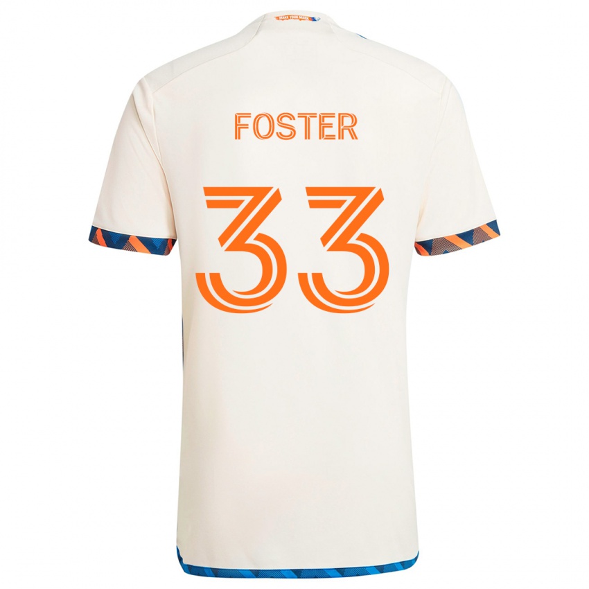 Gyermek Isaiah Foster #33 Fehér Narancs Idegenbeli Jersey 2024/25 Mez Póló Ing