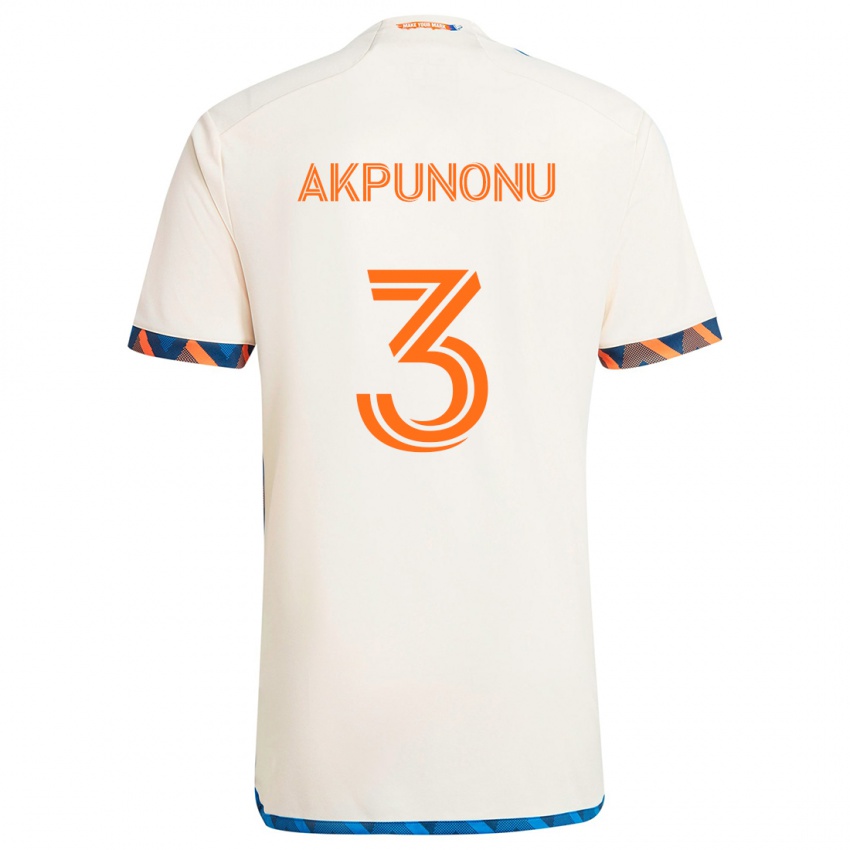 Gyermek Joey Akpunonu #3 Fehér Narancs Idegenbeli Jersey 2024/25 Mez Póló Ing