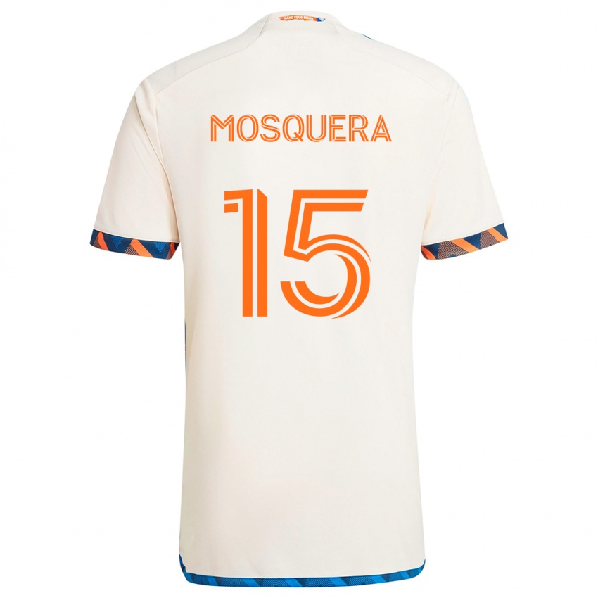 Gyermek Yerson Mosquera #15 Fehér Narancs Idegenbeli Jersey 2024/25 Mez Póló Ing