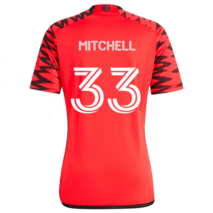 Gyermek Roald Mitchell #33 Piros Fekete Fehér Idegenbeli Jersey 2024/25 Mez Póló Ing