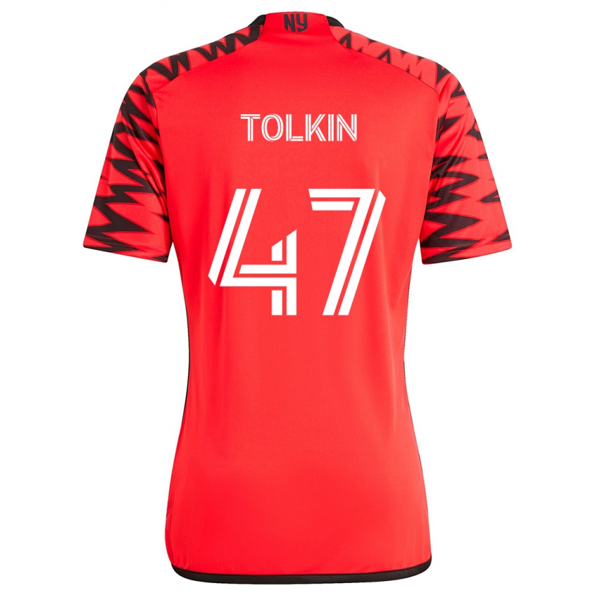 Gyermek John Tolkin #47 Piros Fekete Fehér Idegenbeli Jersey 2024/25 Mez Póló Ing