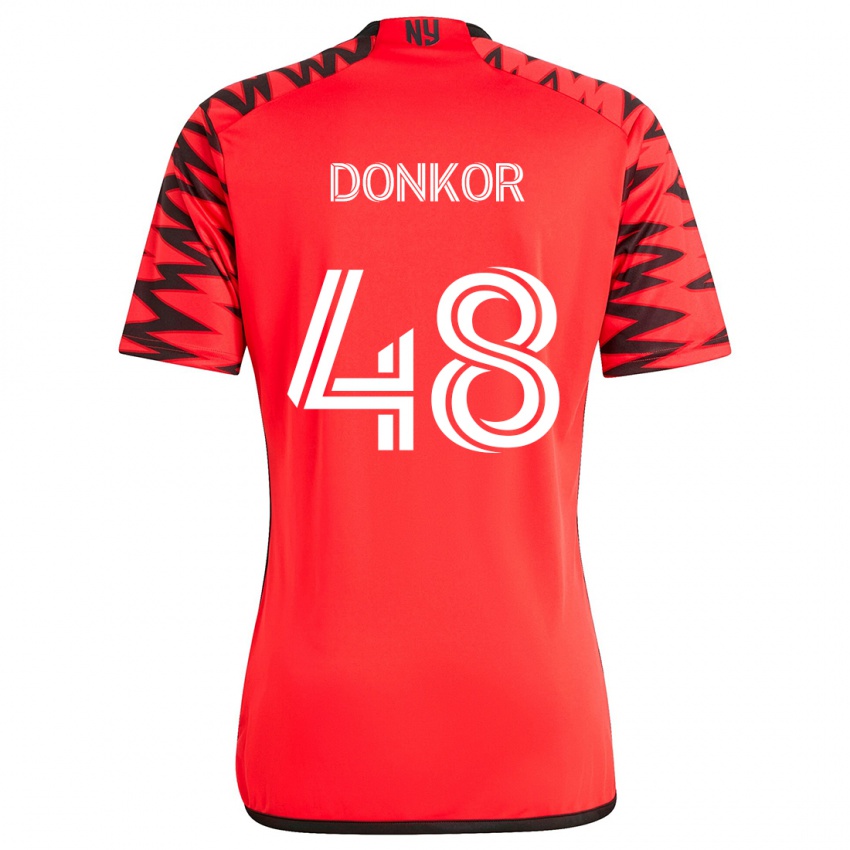 Gyermek Ronald Donkor #48 Piros Fekete Fehér Idegenbeli Jersey 2024/25 Mez Póló Ing