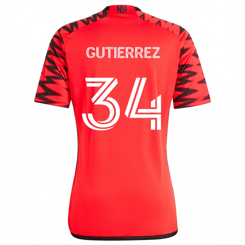 Gyermek Juan Gutierrez #34 Piros Fekete Fehér Idegenbeli Jersey 2024/25 Mez Póló Ing