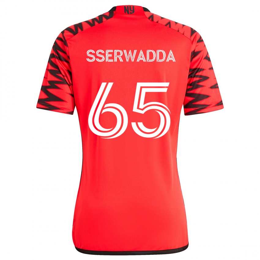 Gyermek Steven Sserwadda #65 Piros Fekete Fehér Idegenbeli Jersey 2024/25 Mez Póló Ing