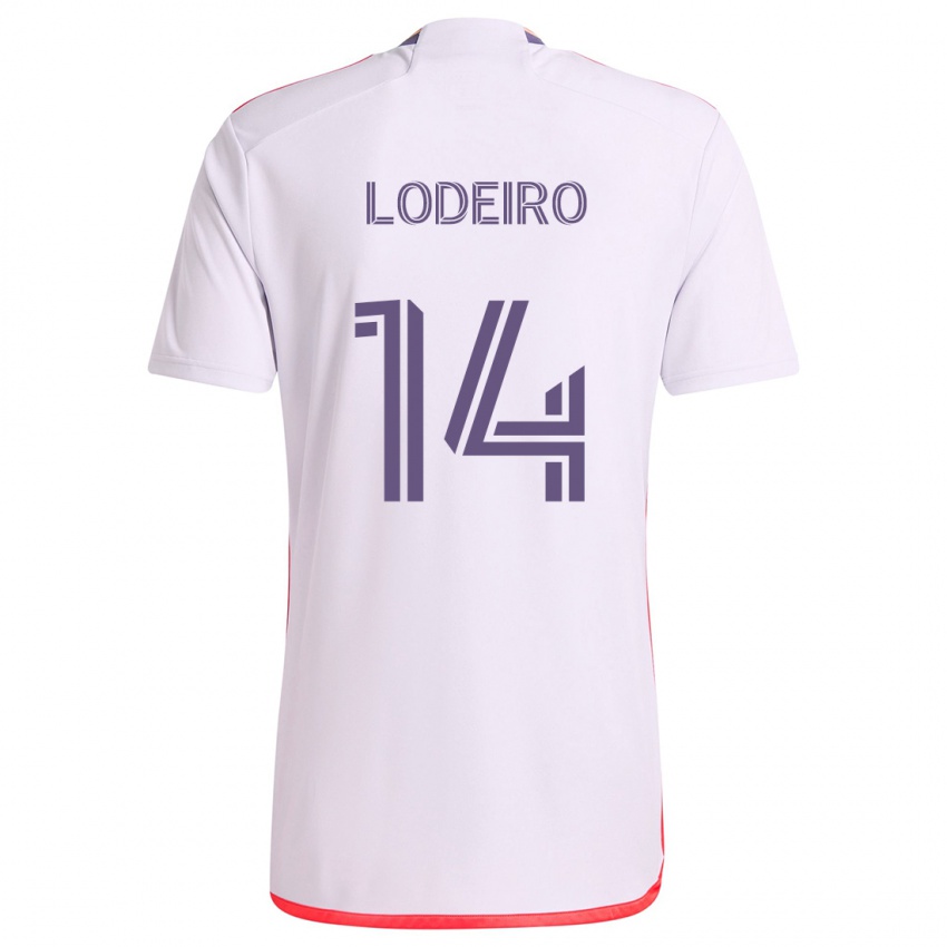 Gyermek Nicolás Lodeiro #14 Fehér Piros Lila Idegenbeli Jersey 2024/25 Mez Póló Ing