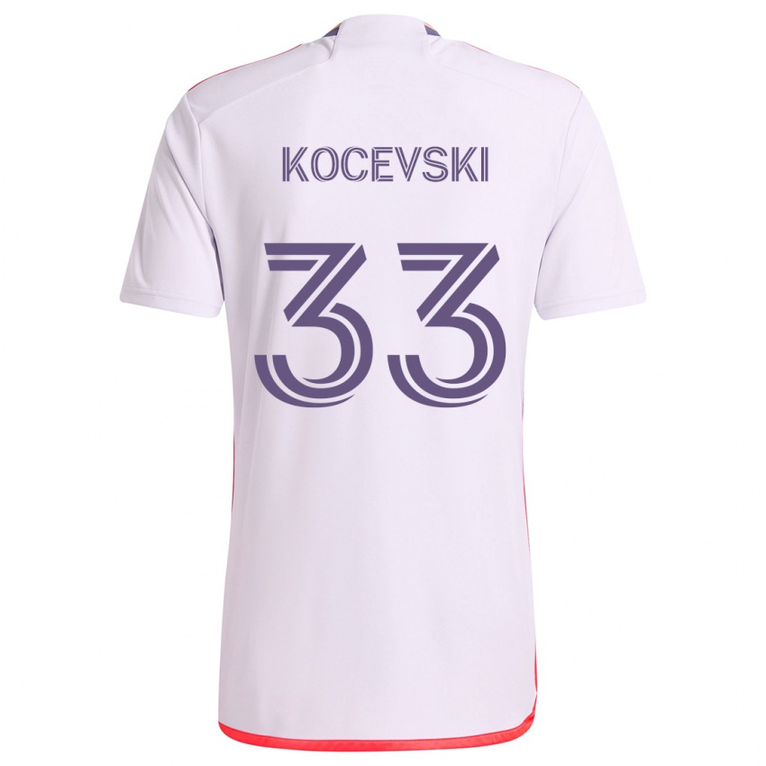 Gyermek Jeorgio Kocevski #33 Fehér Piros Lila Idegenbeli Jersey 2024/25 Mez Póló Ing