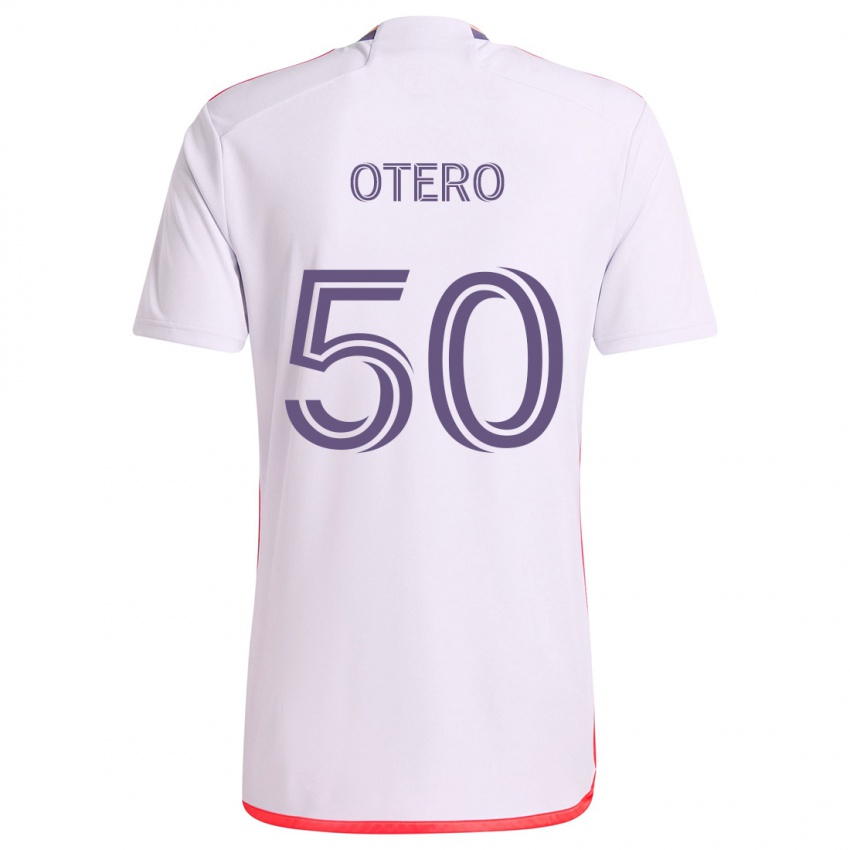 Gyermek Javier Otero #50 Fehér Piros Lila Idegenbeli Jersey 2024/25 Mez Póló Ing