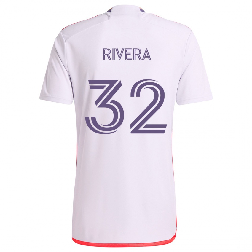 Gyermek Wilfredo Rivera #32 Fehér Piros Lila Idegenbeli Jersey 2024/25 Mez Póló Ing