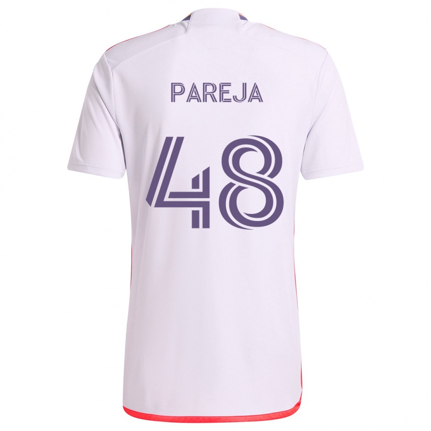 Gyermek Diego Pareja #48 Fehér Piros Lila Idegenbeli Jersey 2024/25 Mez Póló Ing