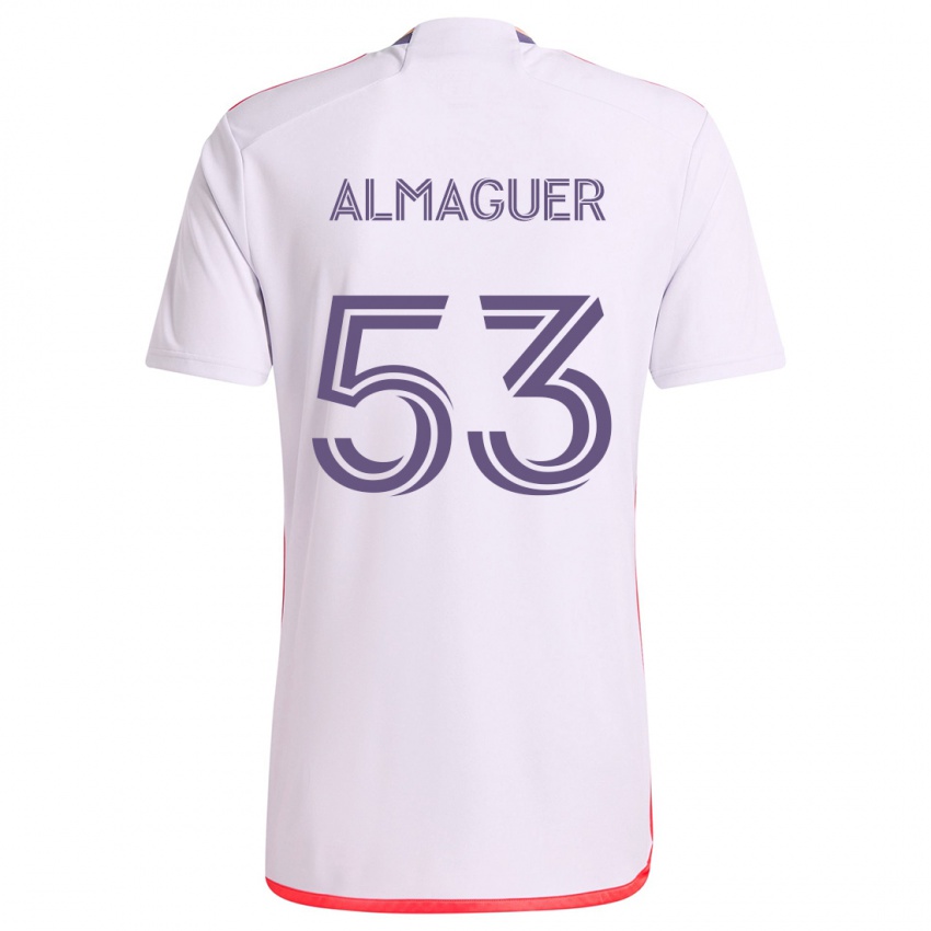 Gyermek Jorge Almaguer #53 Fehér Piros Lila Idegenbeli Jersey 2024/25 Mez Póló Ing