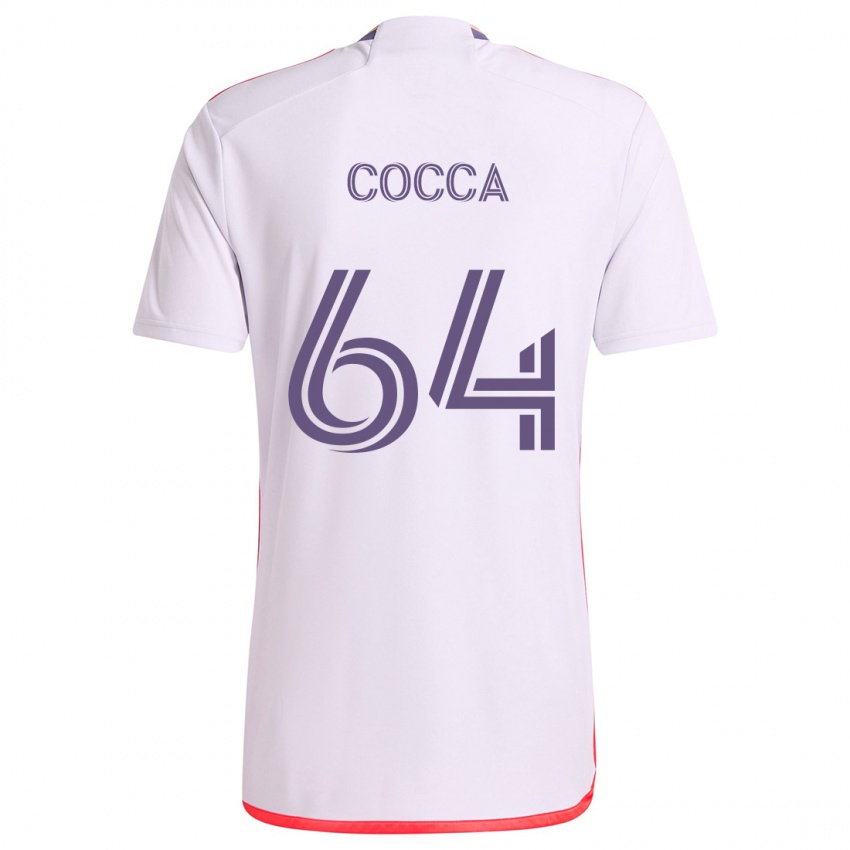 Gyermek Manuel Cocca #64 Fehér Piros Lila Idegenbeli Jersey 2024/25 Mez Póló Ing