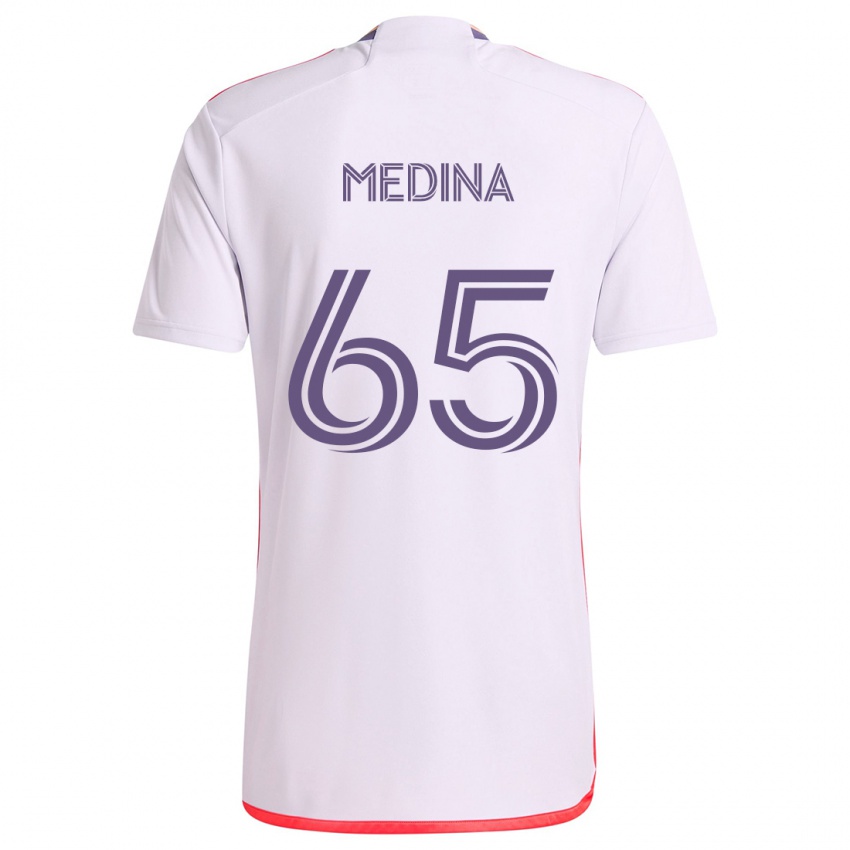 Gyermek Cristian Medina #65 Fehér Piros Lila Idegenbeli Jersey 2024/25 Mez Póló Ing