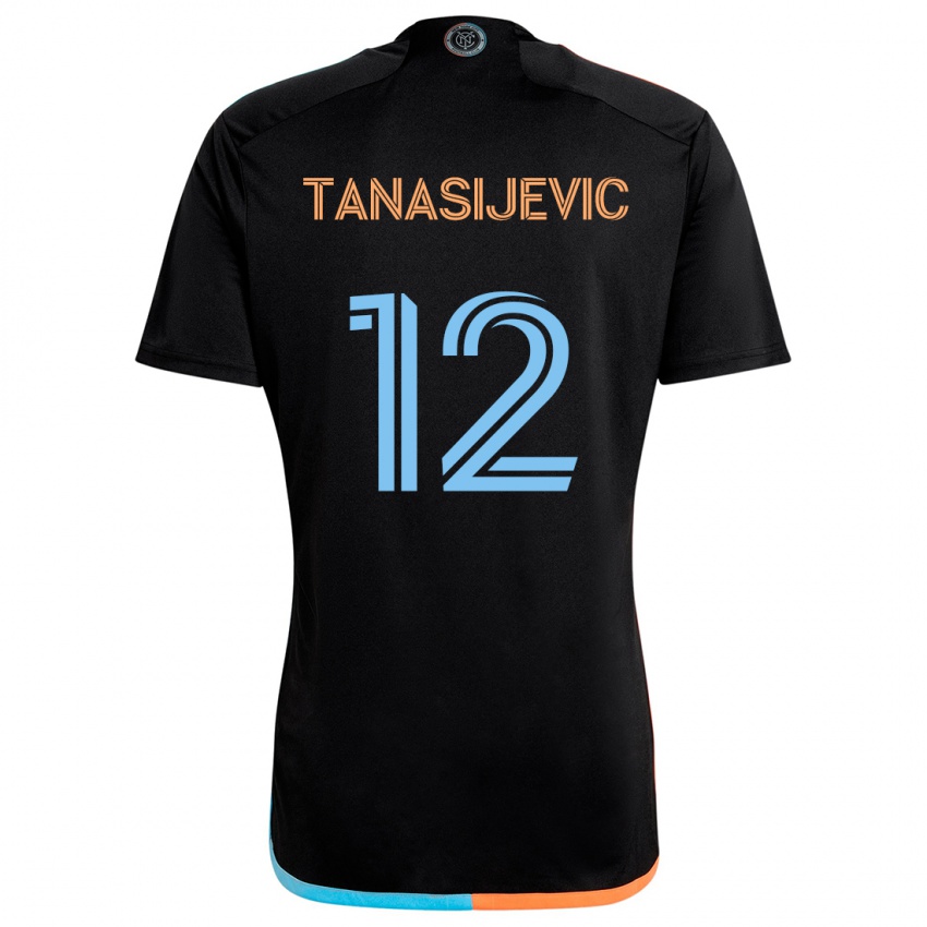 Gyermek Strahinja Tanasijevic #12 Fekete Narancs Kék Idegenbeli Jersey 2024/25 Mez Póló Ing