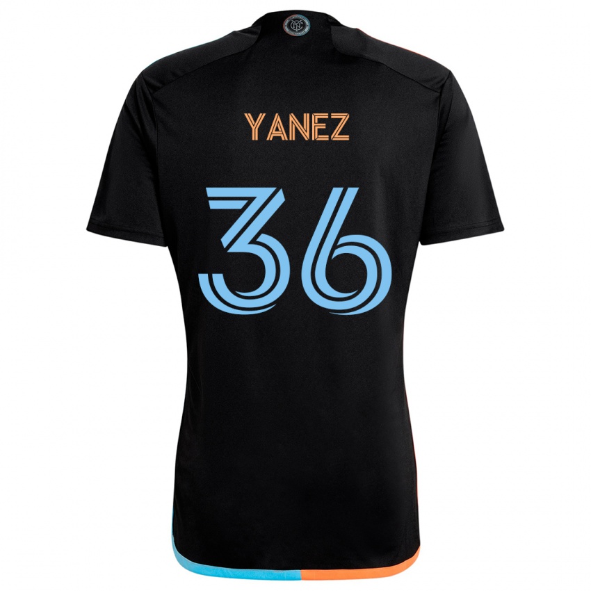 Gyermek Zidane Yañez #36 Fekete Narancs Kék Idegenbeli Jersey 2024/25 Mez Póló Ing