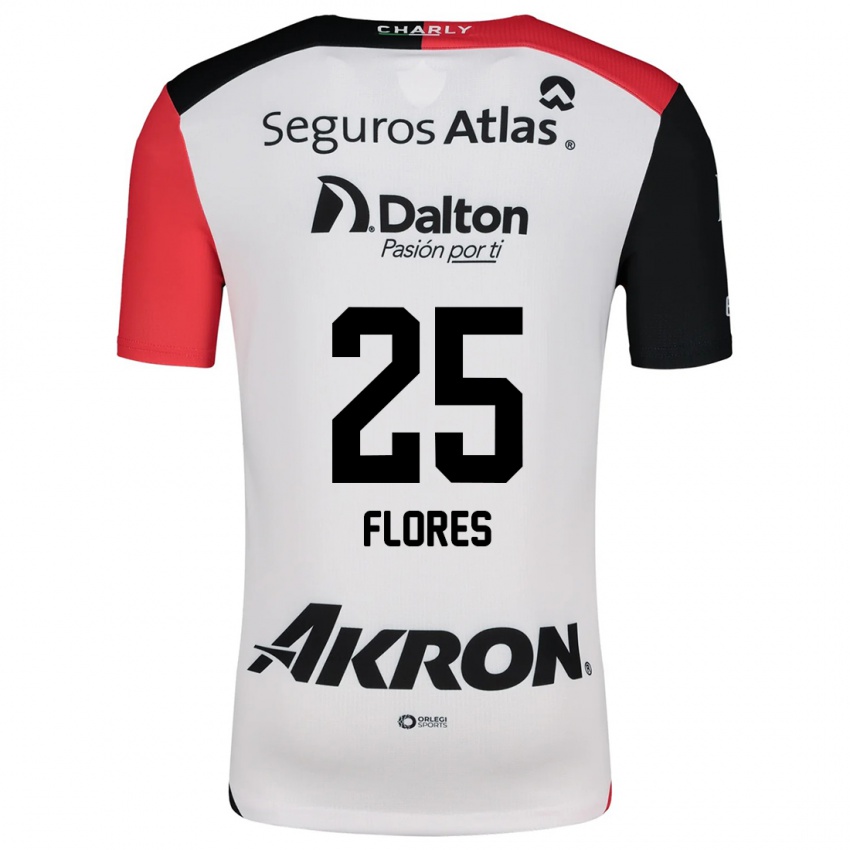 Gyermek Leonardo Flores #25 Fehér Piros Fekete Idegenbeli Jersey 2024/25 Mez Póló Ing