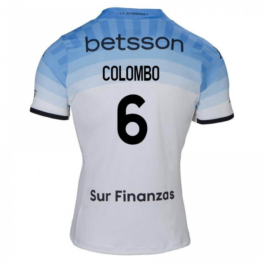 Gyermek Nazareno Colombo #6 Fehér Kék Fekete Idegenbeli Jersey 2024/25 Mez Póló Ing