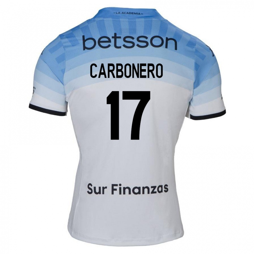 Gyermek Johan Carbonero #17 Fehér Kék Fekete Idegenbeli Jersey 2024/25 Mez Póló Ing