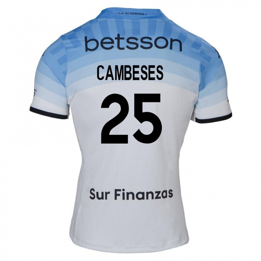 Gyermek Facundo Cambeses #25 Fehér Kék Fekete Idegenbeli Jersey 2024/25 Mez Póló Ing