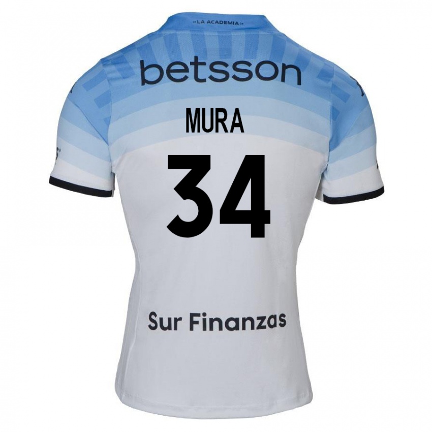 Gyermek Facundo Mura #34 Fehér Kék Fekete Idegenbeli Jersey 2024/25 Mez Póló Ing