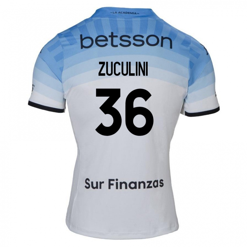 Gyermek Bruno Zuculini #36 Fehér Kék Fekete Idegenbeli Jersey 2024/25 Mez Póló Ing