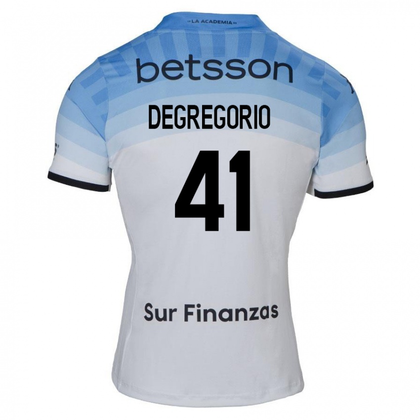 Gyermek Ramiro Degregorio #41 Fehér Kék Fekete Idegenbeli Jersey 2024/25 Mez Póló Ing