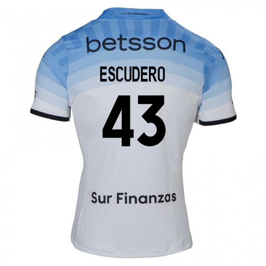 Gyermek Gonzalo Escudero #43 Fehér Kék Fekete Idegenbeli Jersey 2024/25 Mez Póló Ing