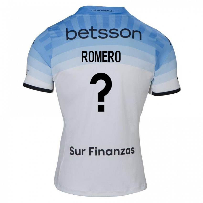 Gyermek Benicio Romero #0 Fehér Kék Fekete Idegenbeli Jersey 2024/25 Mez Póló Ing