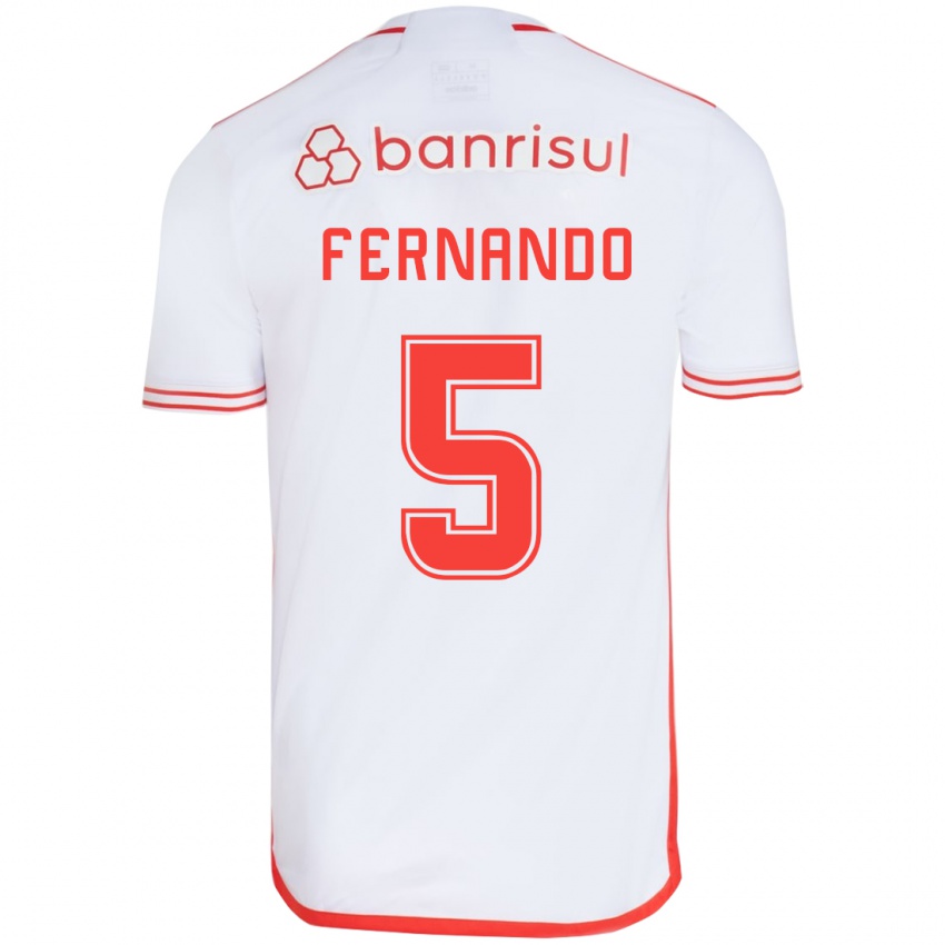 Gyermek Fernando #5 Fehér Piros Idegenbeli Jersey 2024/25 Mez Póló Ing