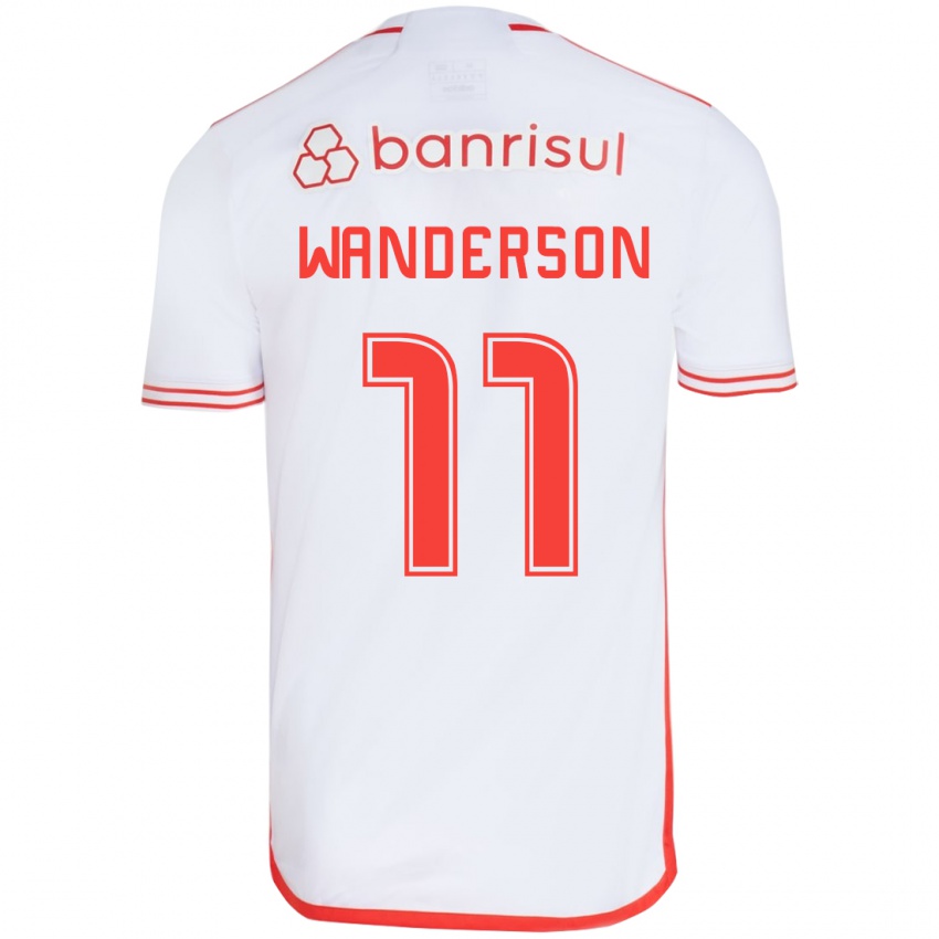 Gyermek Wanderson #11 Fehér Piros Idegenbeli Jersey 2024/25 Mez Póló Ing