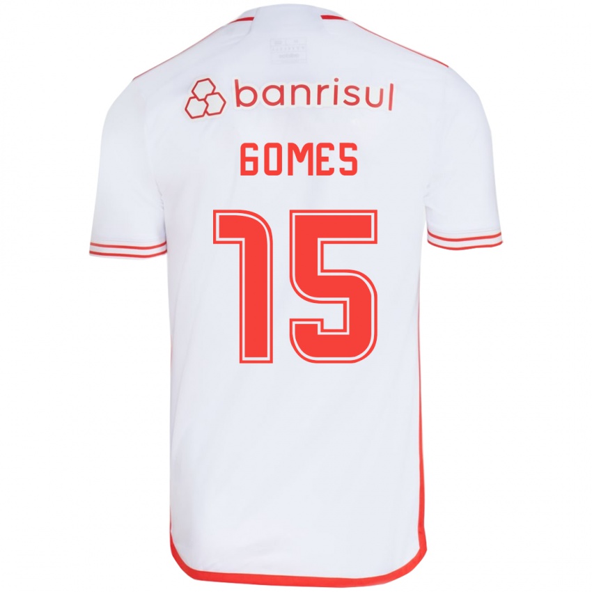 Gyermek Bruno Gomes #15 Fehér Piros Idegenbeli Jersey 2024/25 Mez Póló Ing