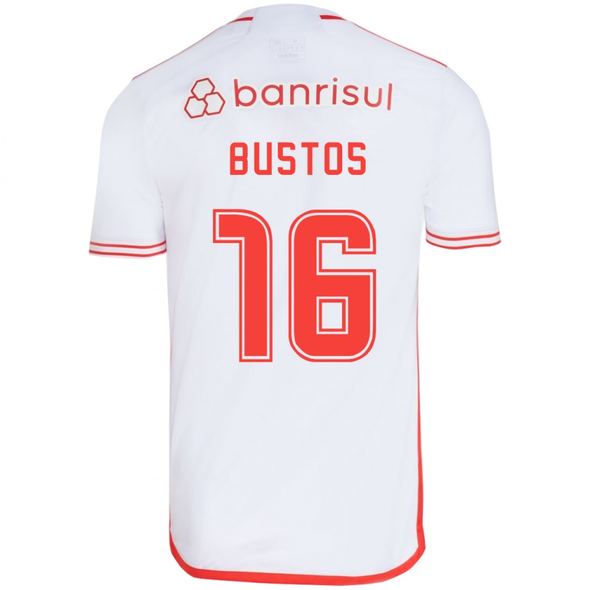 Gyermek Fabricio Bustos #16 Fehér Piros Idegenbeli Jersey 2024/25 Mez Póló Ing