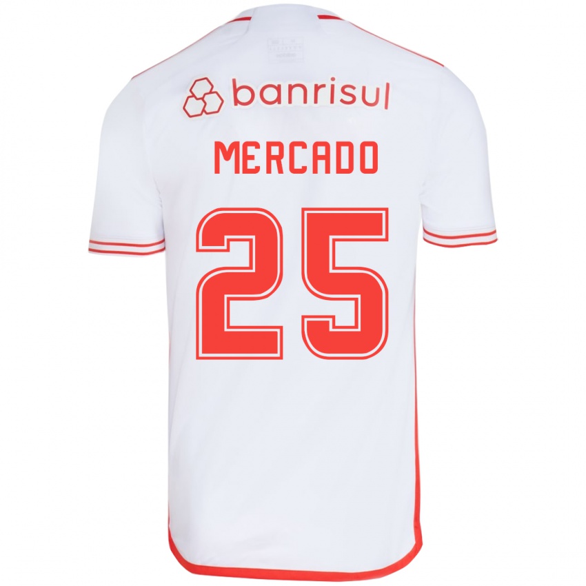 Gyermek Gabriel Mercado #25 Fehér Piros Idegenbeli Jersey 2024/25 Mez Póló Ing