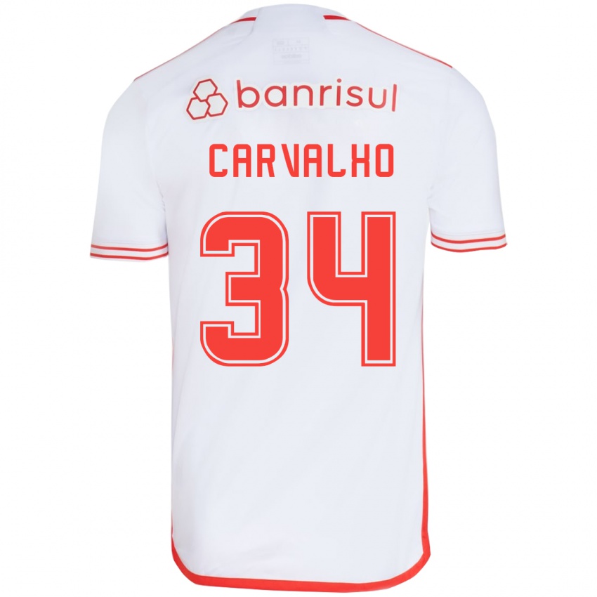 Gyermek Gabriel Carvalho #34 Fehér Piros Idegenbeli Jersey 2024/25 Mez Póló Ing